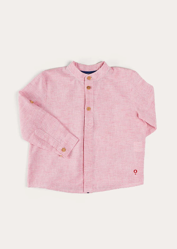 Lawrence Striped Mao Collar Long Sleeve Shirt in Red (18mths-10yrs) SHIRTS from Pepa London