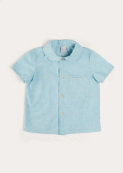 Peter Pan Collar Trim Detail Short Sleeve Shirt in Blue (12mths-5yrs) SHIRTS from Pepa London