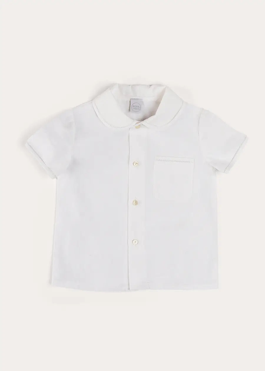 Peter Pan Collar Trim Detail Short Sleeve Shirt in White (12mths-5yrs) SHIRTS from Pepa London