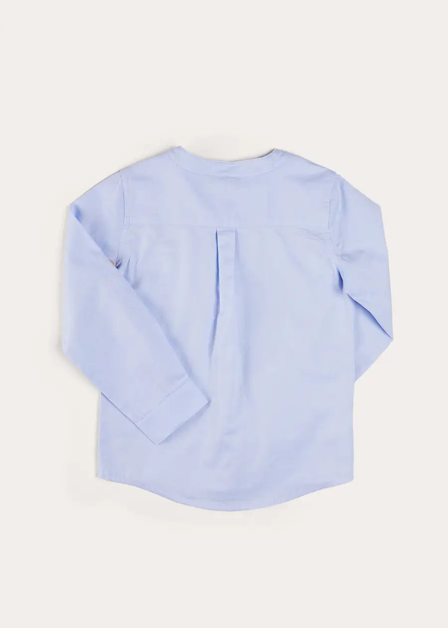 Plain Mao Collar Long Sleeve Shirt in Blue (4-10yrs) SHIRTS from Pepa London