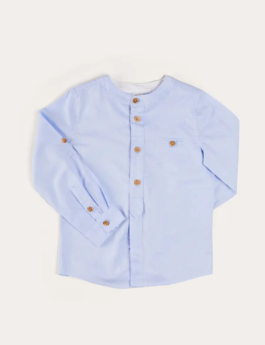 Plain Mao Collar Long Sleeve Shirt in Blue (4-10yrs) SHIRTS from Pepa London