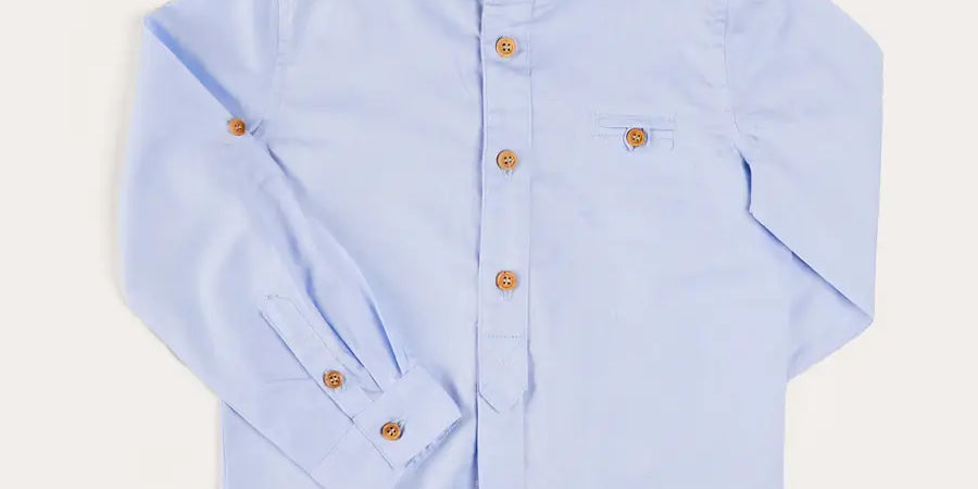 Plain Mao Collar Long Sleeve Shirt in Blue (4-10yrs) SHIRTS from Pepa London