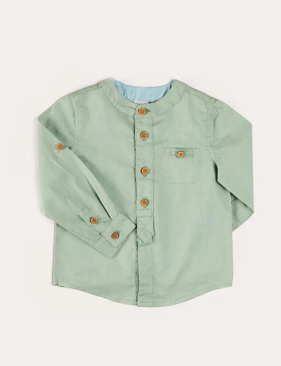 Plain Mao Collar Long Sleeve Shirt in Green (12mths-10yrs) SHIRTS from Pepa London