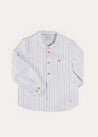 Chesham Striped Mao Collar Long Sleeve Shirt in Red (3-10yrs) SHIRTS from Pepa London