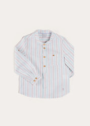 Chesham Striped Mao Collar Long Sleeve Shirt in Red (3-10yrs) SHIRTS from Pepa London