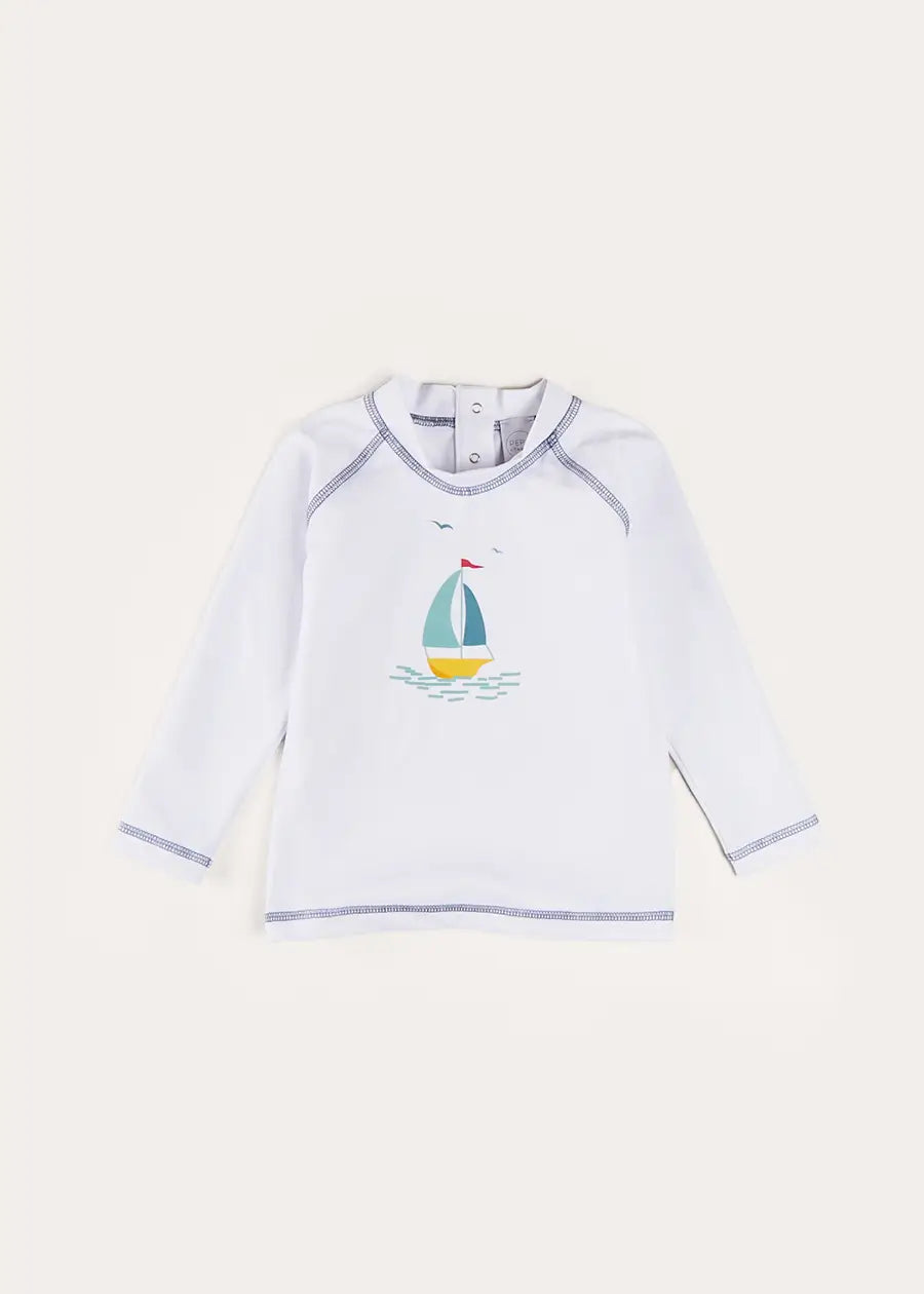 Boat Motif Long Sleeve Rashguard in Blue (2-6yrs) SWIMWEAR from Pepa London