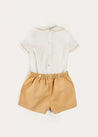 Hand Smocked Peter Pan Collar Short Sleeve Two Piece Set in Beige (18mths-6yrs) TWO PIECE SETS from Pepa London