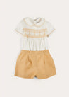 Hand Smocked Peter Pan Collar Short Sleeve Two Piece Set in Beige (18mths-6yrs) TWO PIECE SETS from Pepa London