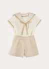 Waterford Stripe Mariner Collar Short Sleeve Two Piece Set in Beige (12mths-6yrs) TWO PIECE SETS from Pepa London