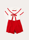 Mariner Collar Short Sleeve Two Piece Set in Red (12mths-6yrs) TWO PIECE SETS from Pepa London