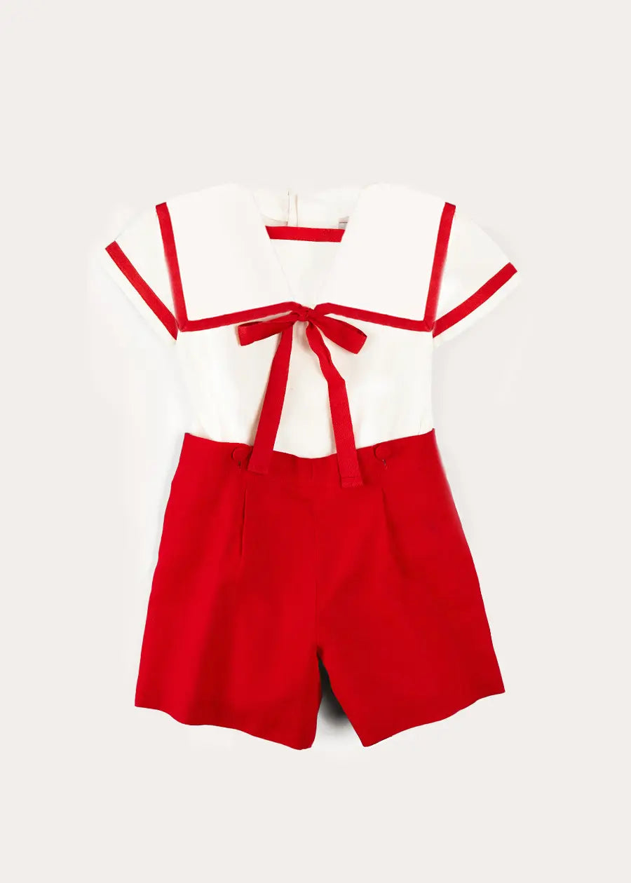 Mariner Collar Short Sleeve Two Piece Set in Red (12mths-6yrs) TWO PIECE SETS from Pepa London