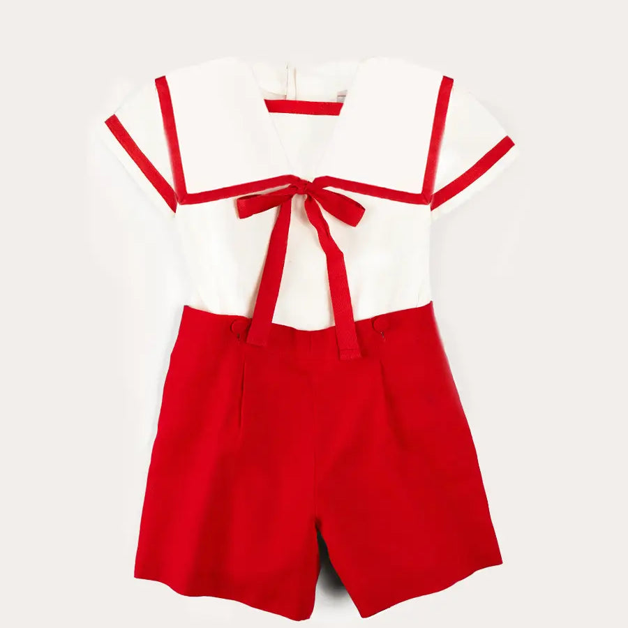 Mariner Collar Short Sleeve Two Piece Set in Red (12mths-6yrs) TWO PIECE SETS from Pepa London