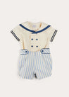 Regency Stripe Mariner Collar Two Piece Set With Bloomers in Blue (6mths-3yrs) TWO PIECE SETS from Pepa London