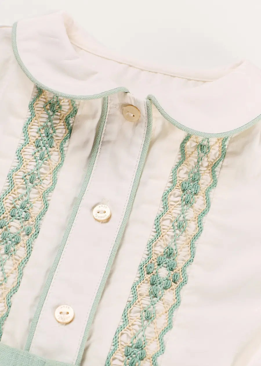 The Regency Floral Hand Smocked Two Piece Set in Green (12mths-5yrs) TWO PIECE SETS from Pepa London