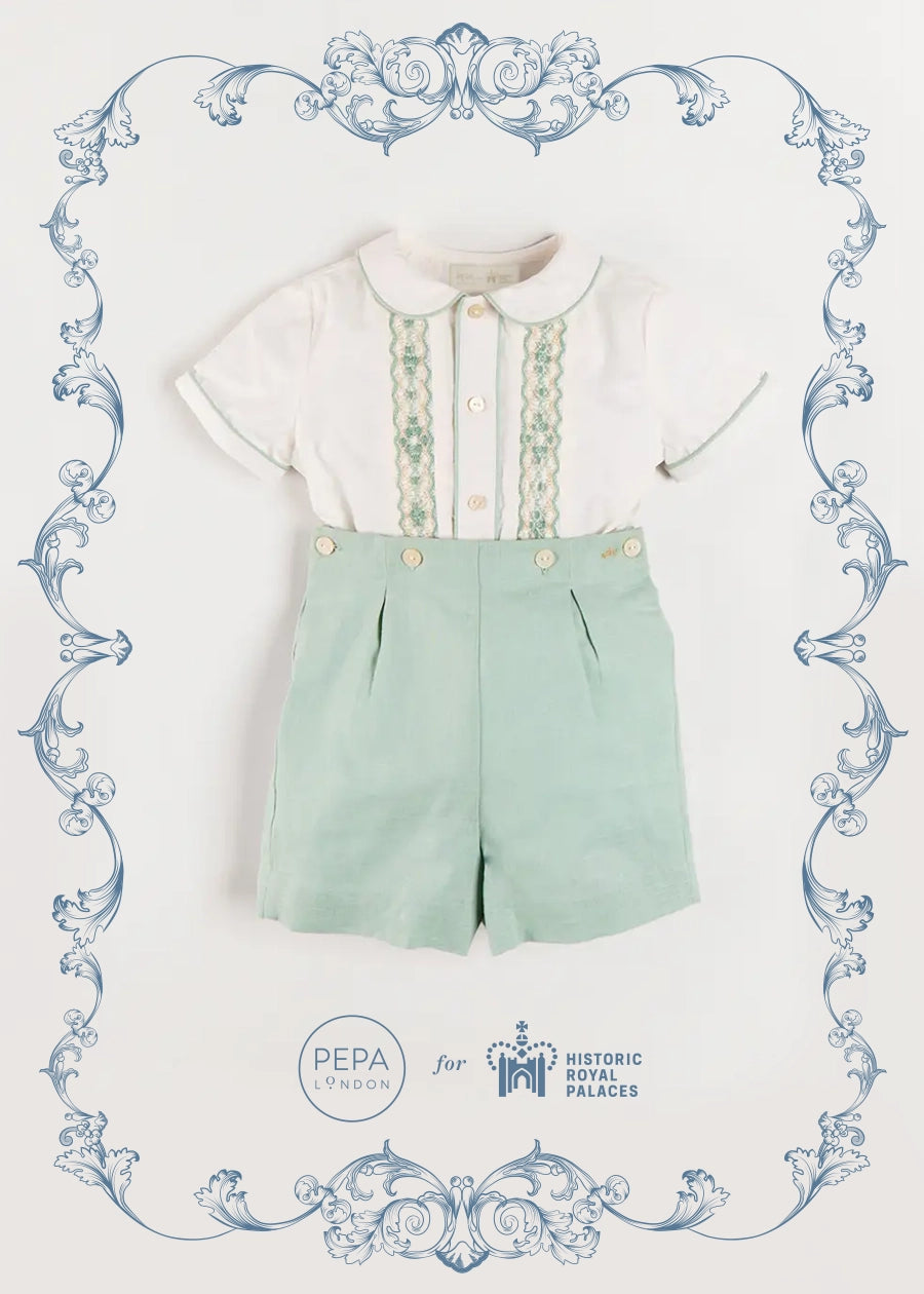 The Regency Floral Hand Smocked Two Piece Set in Green (12mths-5yrs) TWO PIECE SETS from Pepa London