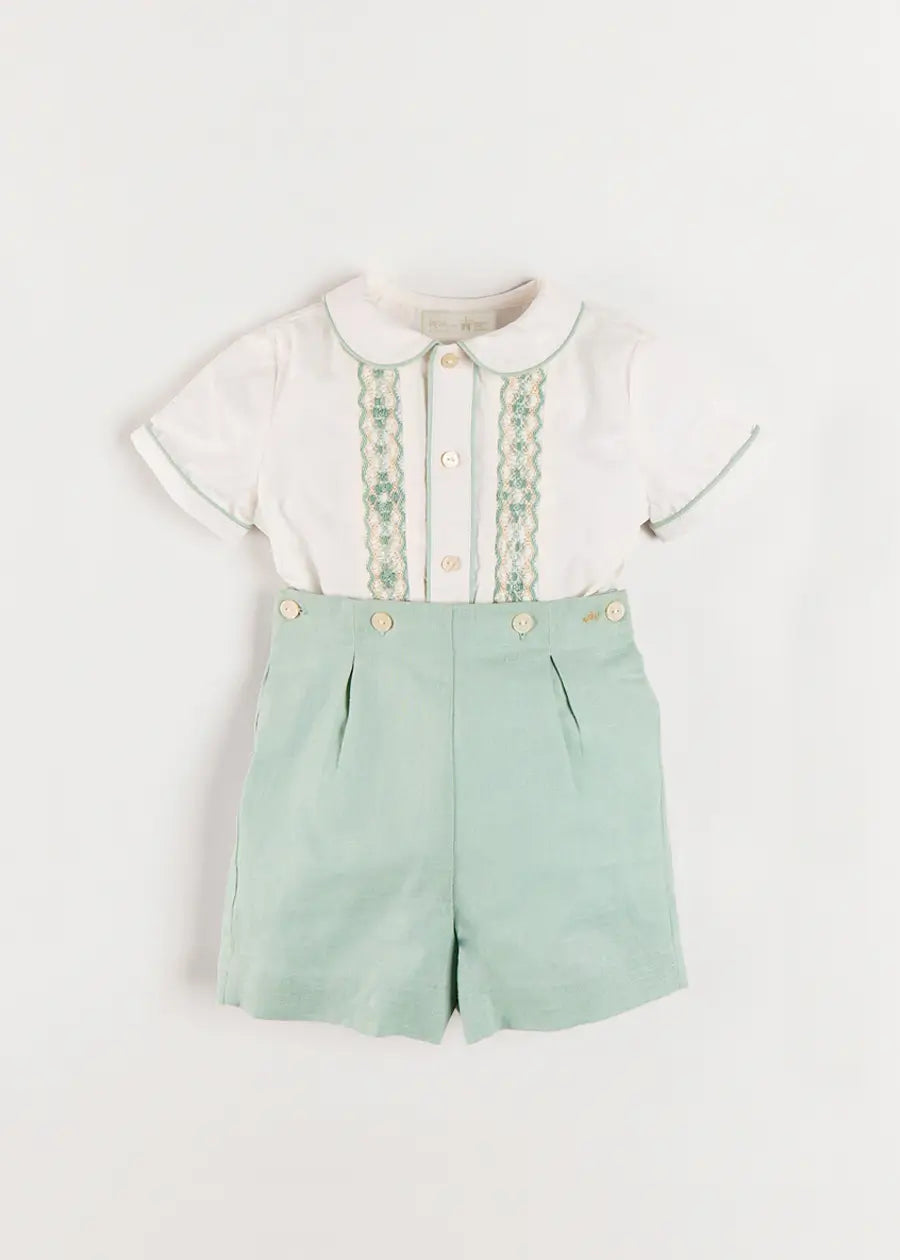 The Regency Floral Hand Smocked Two Piece Set in Green (12mths-5yrs) TWO PIECE SETS from Pepa London