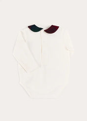 Grovesnor Tartan Collar Long Sleeve Bodysuit in Red (1mth-3yrs) Tops & Bodysuits from Pepa London
