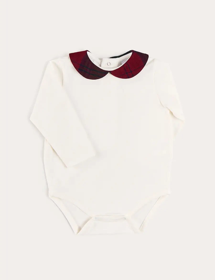 Grovesnor Tartan Collar Long Sleeve Bodysuit in Red (1mth-3yrs) Tops & Bodysuits from Pepa London