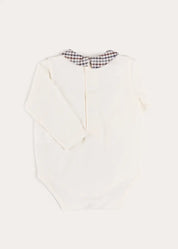 Cadogan Houndstooth Collar Long Sleeve Bodysuit in Brown (1mth-3yrs) Tops & Bodysuits from Pepa London