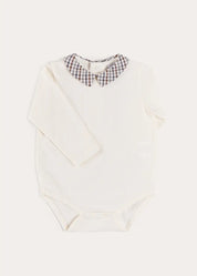 Cadogan Houndstooth Collar Long Sleeve Bodysuit in Brown (1mth-3yrs) Tops & Bodysuits from Pepa London