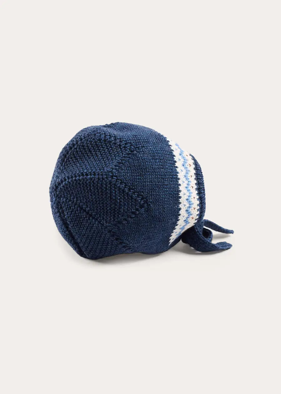Fair Isle Jaquard Knit Bonnet in Navy (S-L) Bonnets from Pepa London