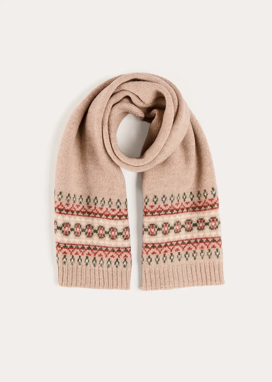 Fair Isle Knitted Scarf in Camel (OS) Knitted Accessories from Pepa London