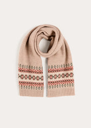 Fair Isle Knitted Scarf in Camel (OS) Knitted Accessories from Pepa London