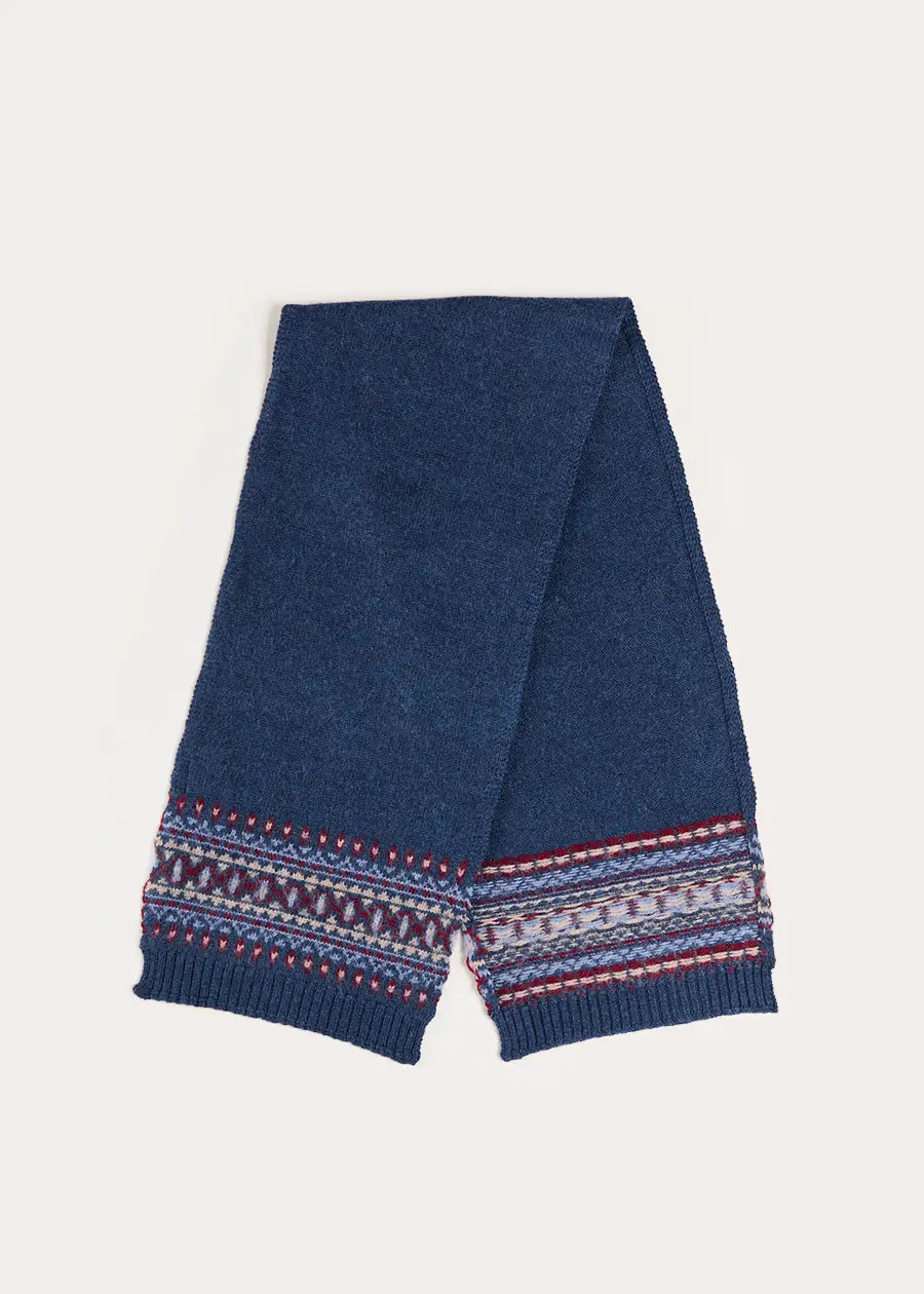 Fair Isle Knitted Scarf in Navy (OS) Knitted Accessories from Pepa London