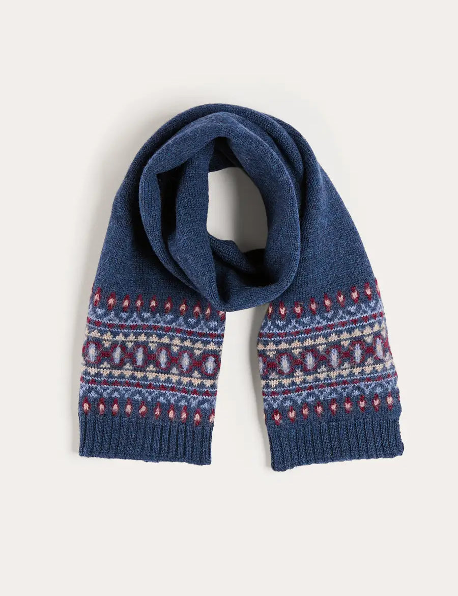 Fair Isle Knitted Scarf in Navy (OS) Knitted Accessories from Pepa London