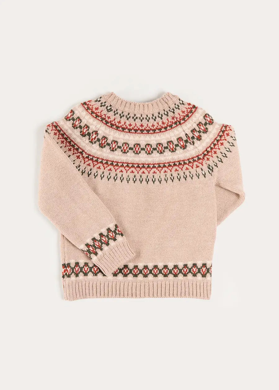 Fair Isle Jacquard Jumper in Camel (3-10yrs) Knitwear from Pepa London