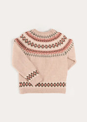 Fair Isle Jacquard Jumper in Camel (3-10yrs) Knitwear from Pepa London