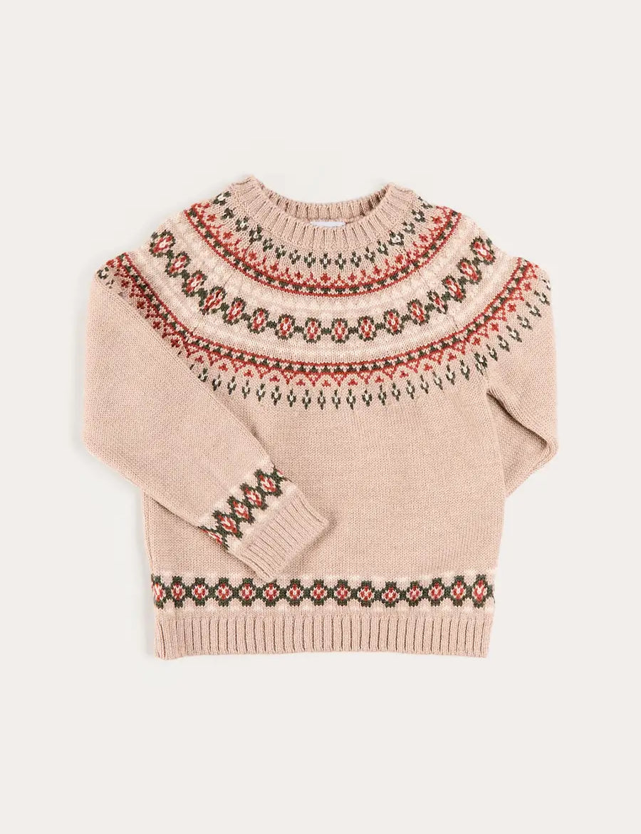 Fair Isle Jacquard Jumper in Camel (3-10yrs) Knitwear from Pepa London