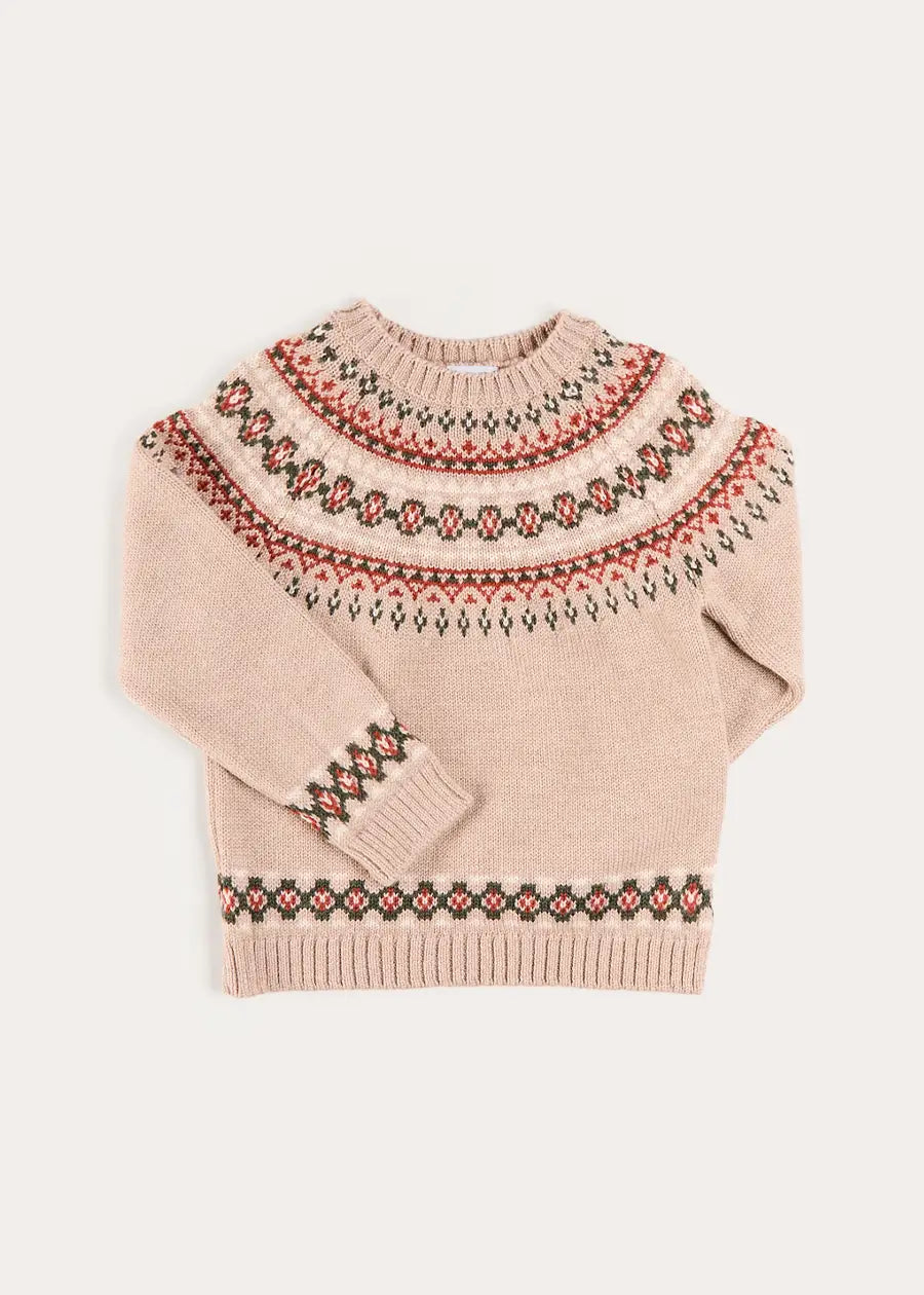 Fair Isle Jacquard Jumper in Camel (3-10yrs) Knitwear from Pepa London