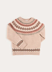 Fair Isle Jacquard Jumper in Camel (3-10yrs) Knitwear from Pepa London