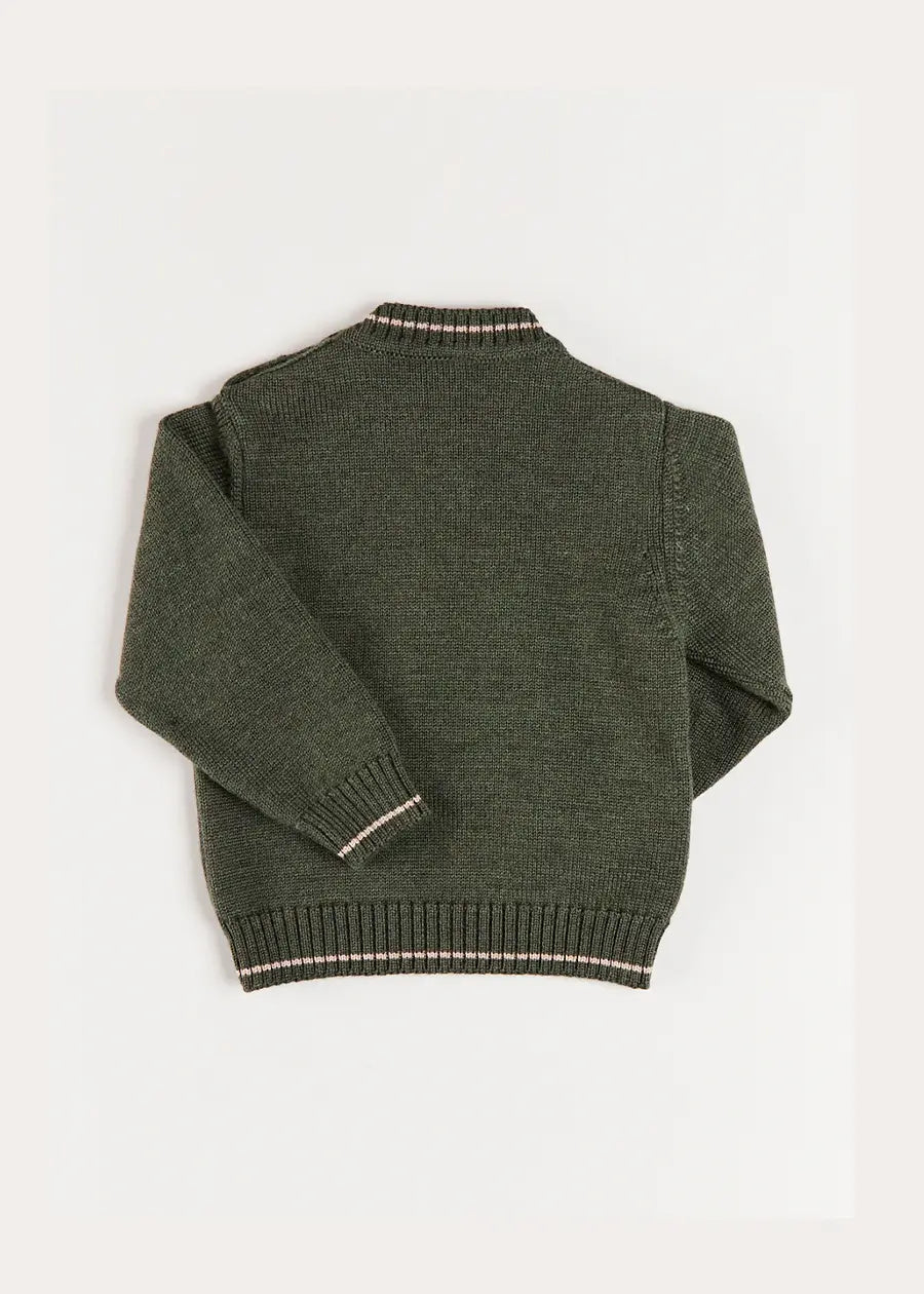Corgi Embroidered Button Detail Jumper in Green (18mths-10yrs) Knitwear from Pepa London