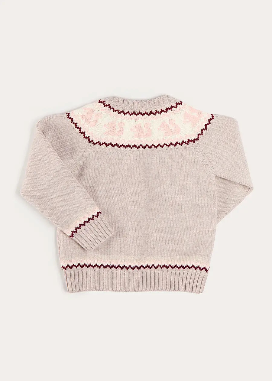 Squirrel Jacquard Knitted Cardigan in Camel (6mths-5yrs) Knitwear from Pepa London