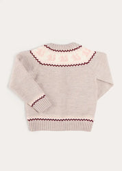 Squirrel Jacquard Knitted Cardigan in Camel (6mths-5yrs) Knitwear from Pepa London