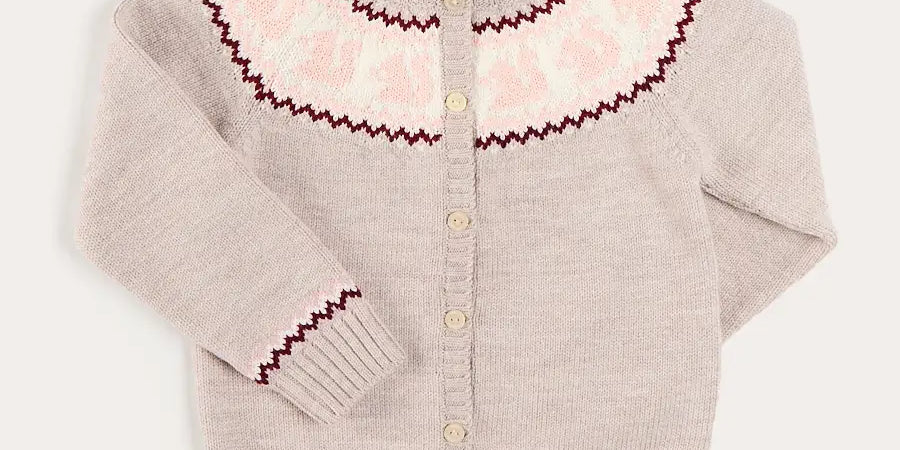 Squirrel Jacquard Knitted Cardigan in Camel (6mths-5yrs) Knitwear from Pepa London