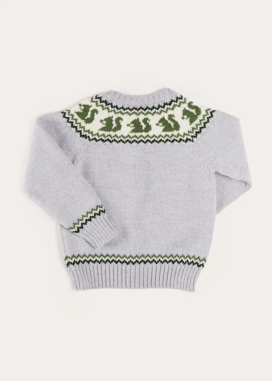 Squirrel Jacquard Knitted Cardigan in Grey (6mths-5yrs) Knitwear from Pepa London