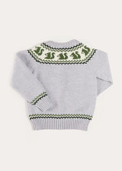 Squirrel Jacquard Knitted Cardigan in Grey (6mths-5yrs) Knitwear from Pepa London