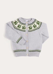 Squirrel Jacquard Knitted Cardigan in Grey (6mths-5yrs) Knitwear from Pepa London