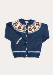 Squirrel Jacquard Knitted Cardigan in Navy (6mths-5yrs) Knitwear from Pepa London