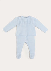 Cashmere Long Sleeve Cable Knitted Set in Blue (1mth-12mths) Knitted Sets from Pepa London