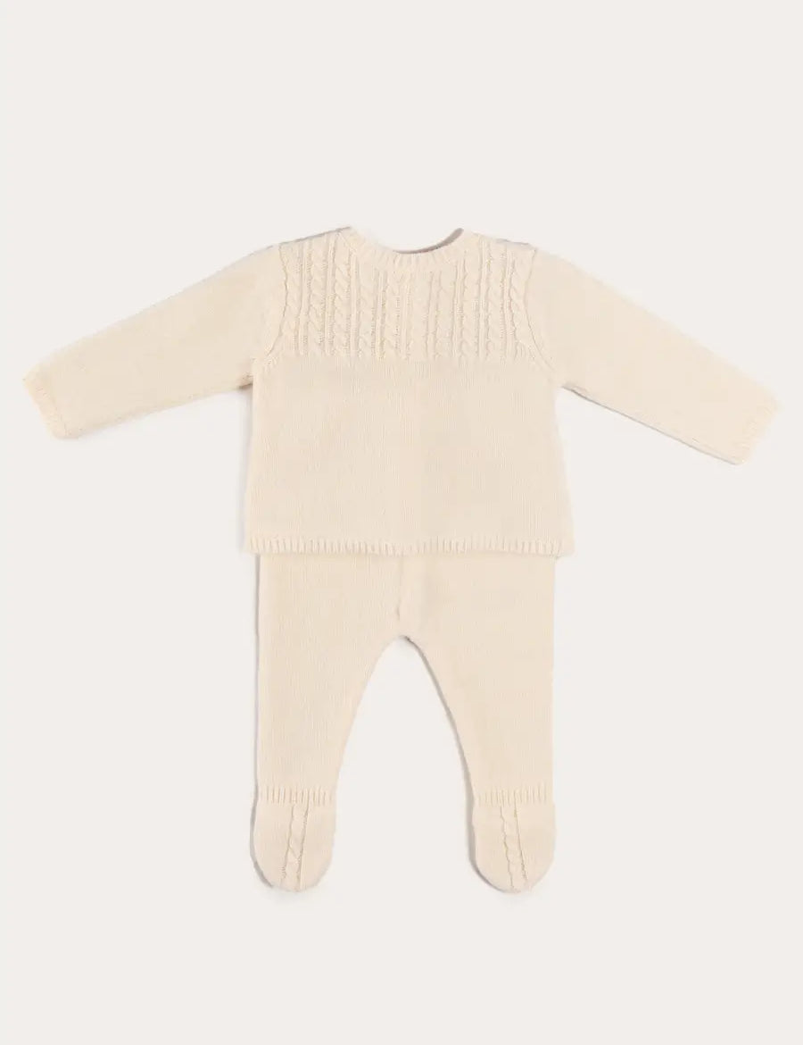 Cashmere Long Sleeve Cable Knitted Set in Cream (1mth-12mths) KNITTED SETS from Pepa London