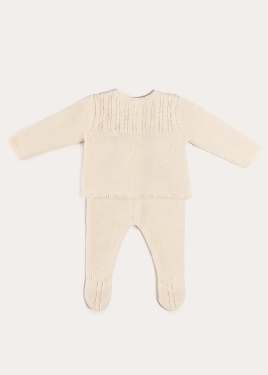 Cashmere Long Sleeve Cable Knitted Set in Cream (1mth-12mths) Knitted Sets from Pepa London