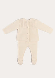 Cashmere Long Sleeve Cable Knitted Set in Cream (1mth-12mths) Knitted Sets from Pepa London