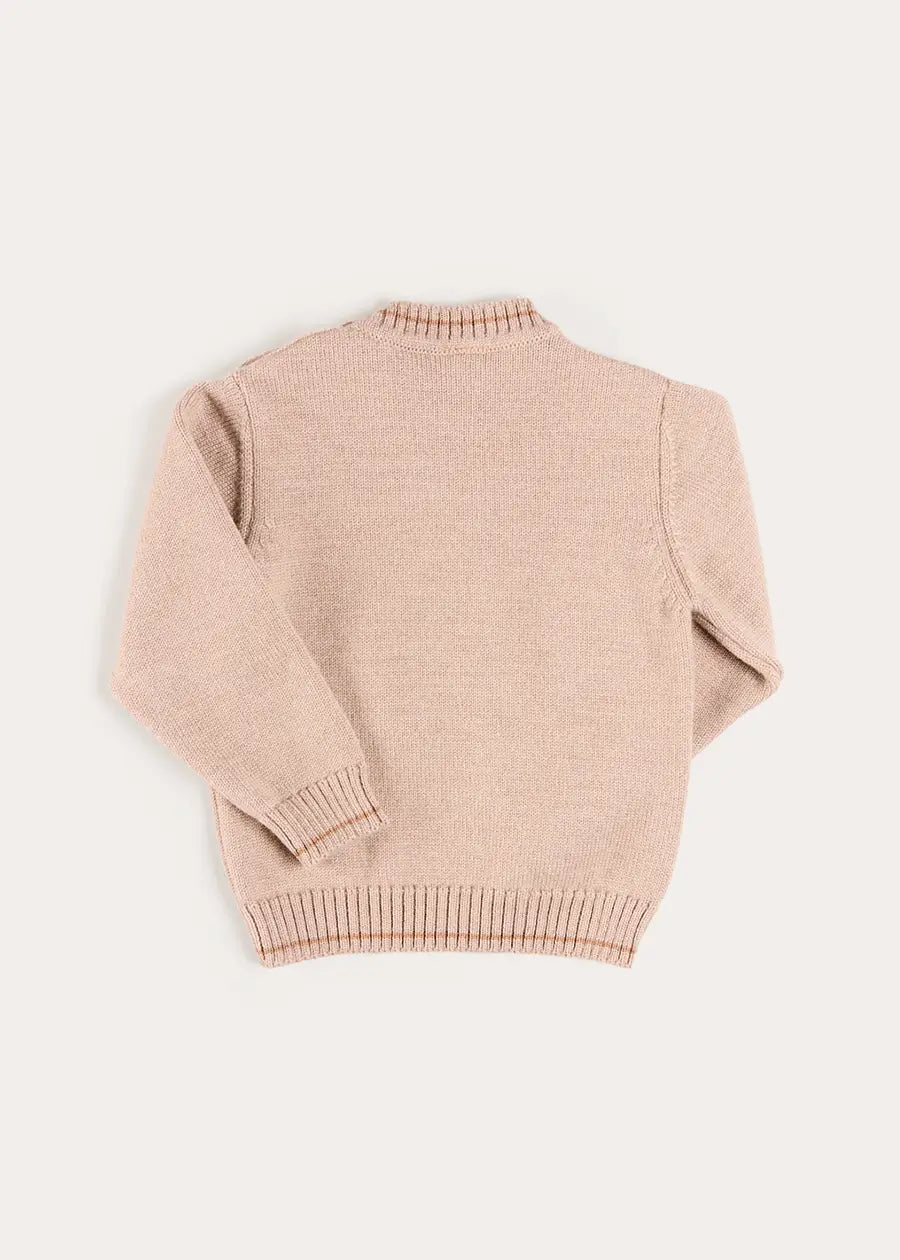 Horse Embroidered Button Detail Jumper in Beige (18mths-10yrs) Knitwear from Pepa London