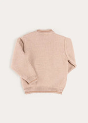 Horse Embroidered Button Detail Jumper in Beige (18mths-10yrs) Knitwear from Pepa London