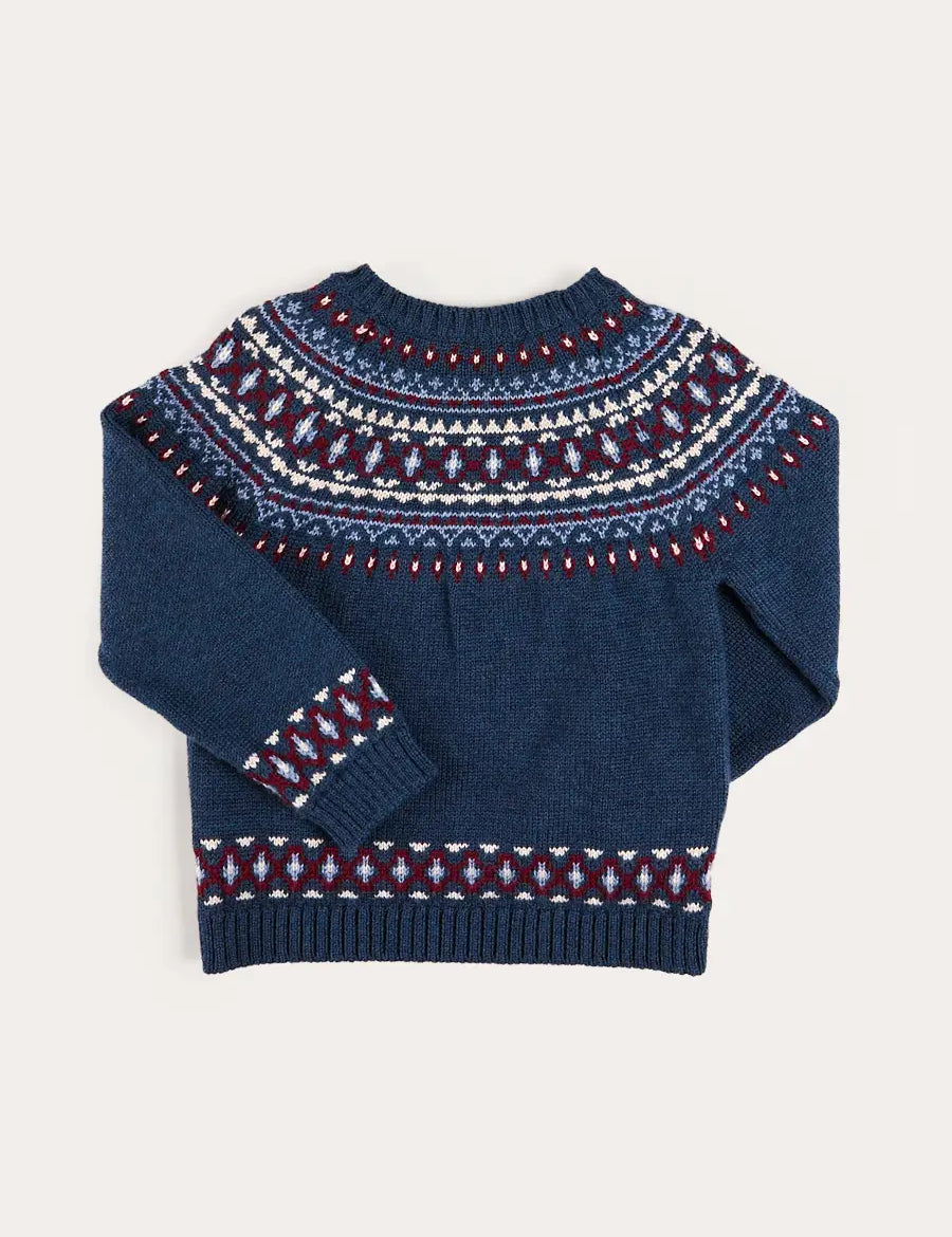Fair Isle Jacquard Jumper in Navy (3-10yrs) Knitwear from Pepa London