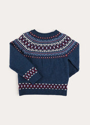 Fair Isle Jacquard Jumper in Navy (3-10yrs) Knitwear from Pepa London